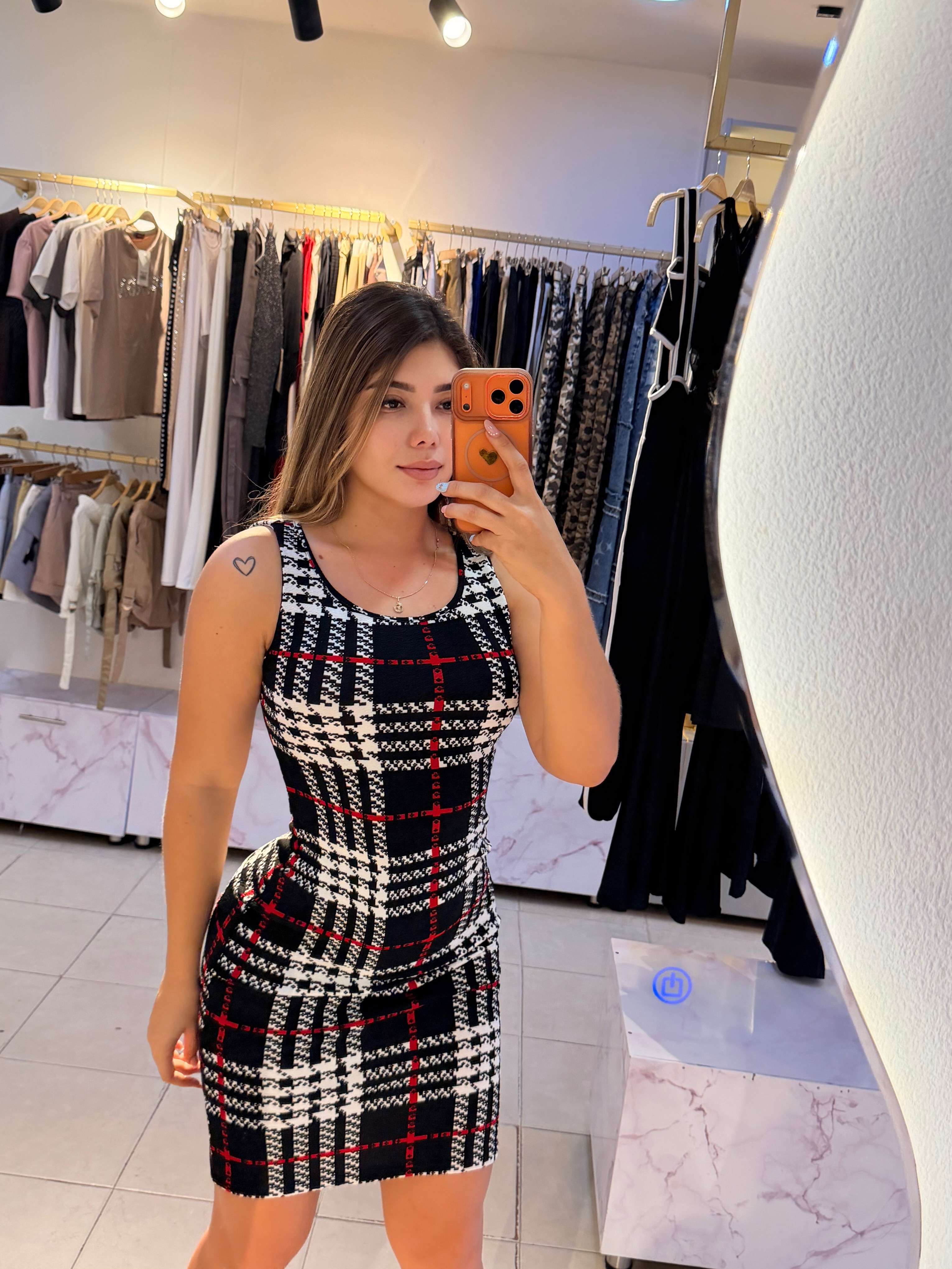 VESTIDO LARGO CUADROS MANGA SISA