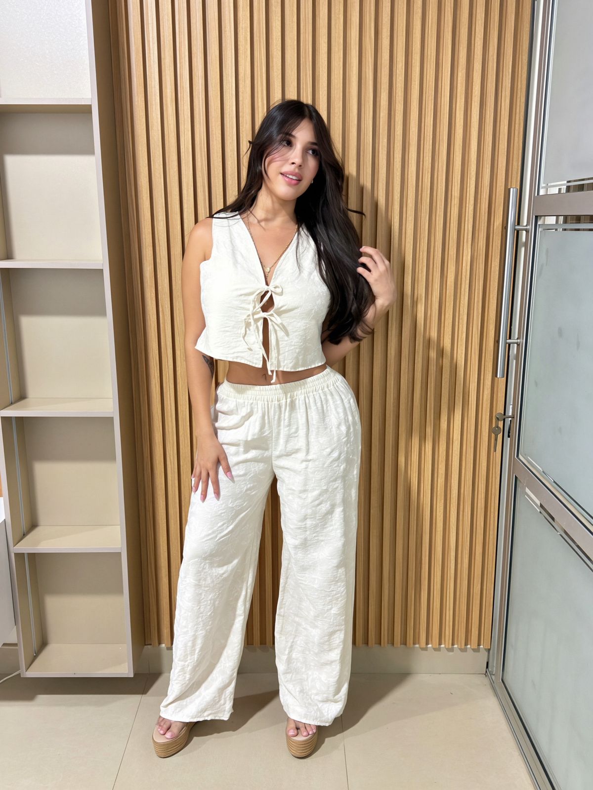 SET PANTALON TIPO LINO CHALECO DE AMARRAR