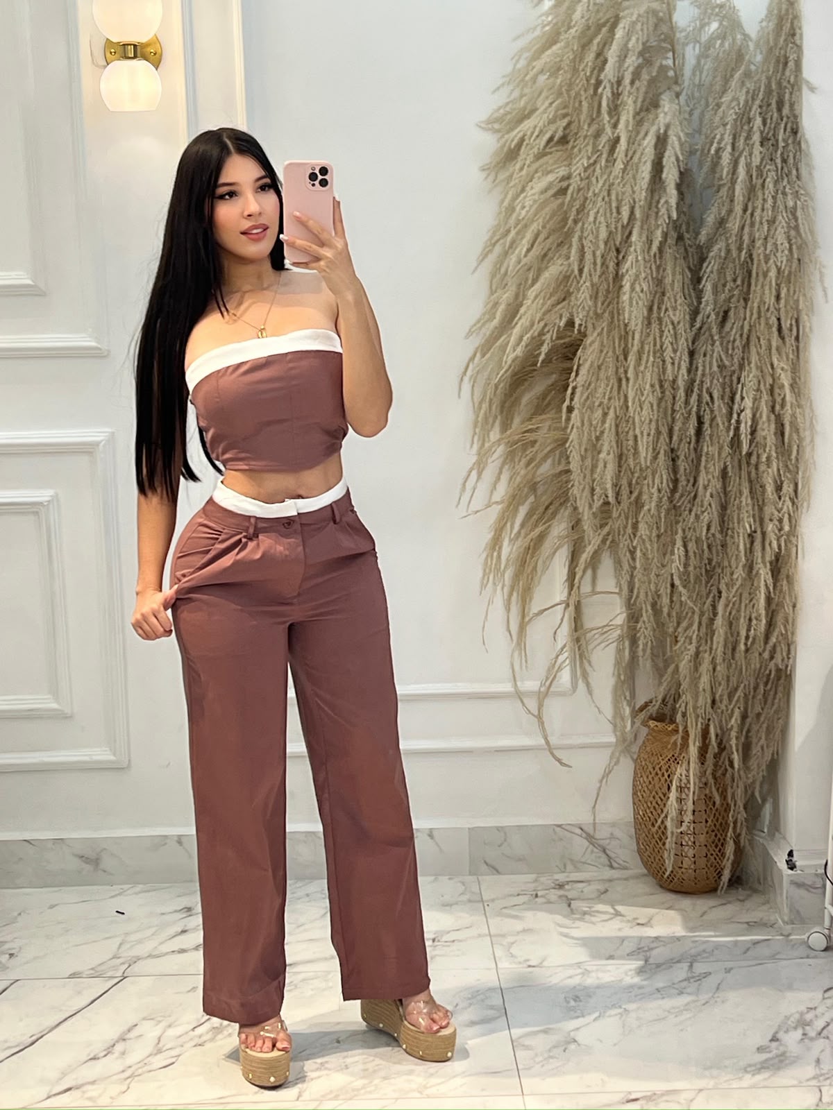 SET PANTALON DESTELLANTE TIPO LINO ESTRAPLE