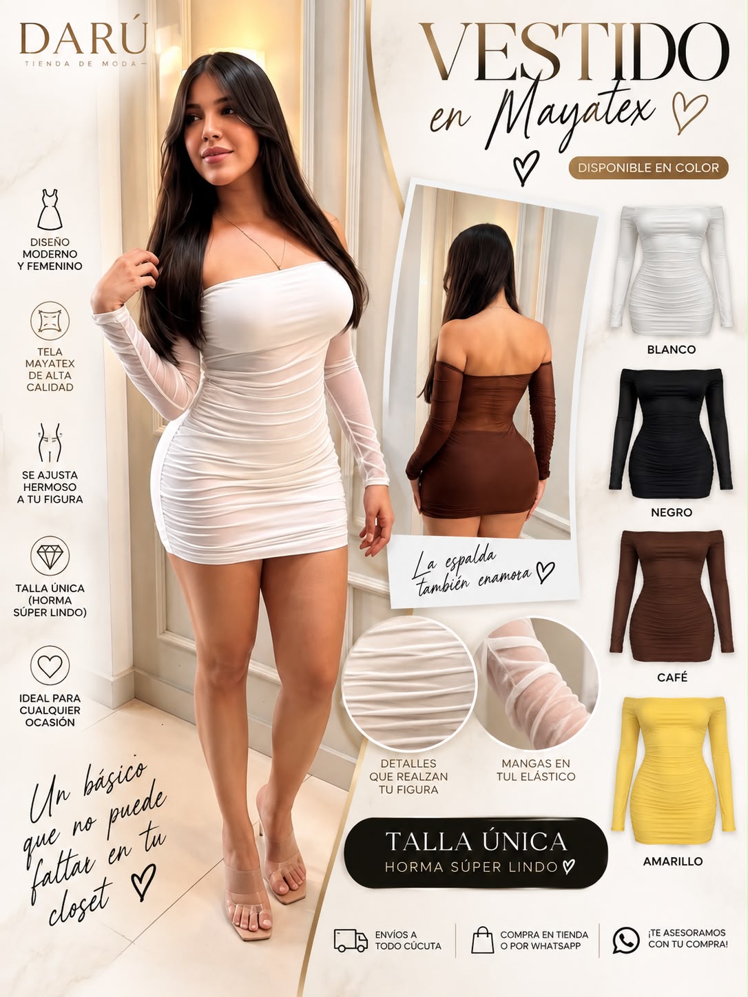 VESTIDO MAYATEX ESTRAPLE MANGA LARGA
